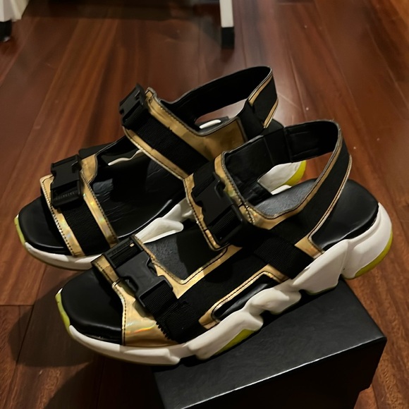 NILA & NILA Athleisure Gold & Neon green Sandals - 8.5 Made In Italy - Picture 4 of 11